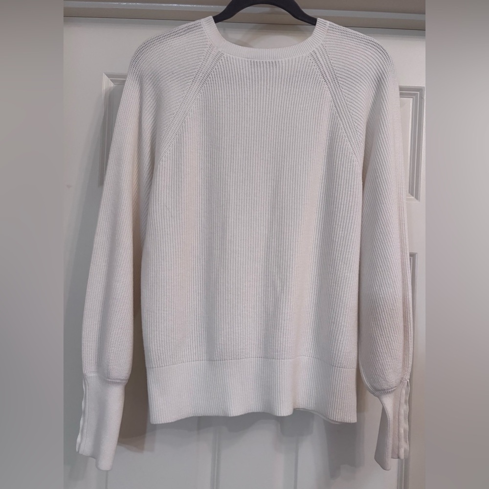 White + Warren Ribbed Button Cuff Crewneck Sweater - Picture 5 of 7